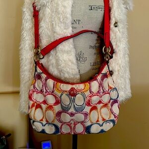 Coach Signature Shoulder Bag with Red and Multicolor Accents